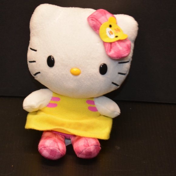 Sanrio Hello Kitty Cat Plush Stuffed Animal Doll Yellow Pink Dress Teddy Bow 6" - Picture 8 of 8